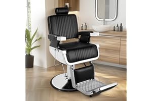 KIIUMI Barber Chair, Black Heavy Duty Reclining Hydraulic Salon Chair for Hair Stylist with Footrest and Headrest, Adjustable 360° Swivel All Purpose Chair Spa Beauty Equipment for Barbershop