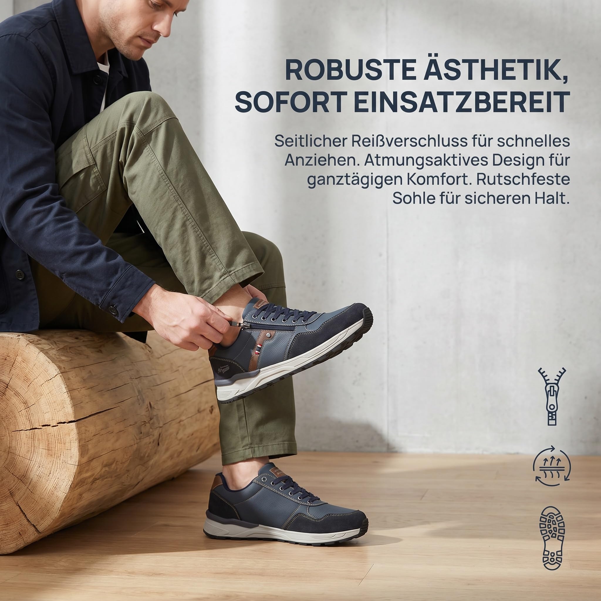 ARRIGO BELLO Sneaker Schuhe Herren Reißverschluss Freizeitschuhe rutschfest Halbschuhe Outdoor Leichte Turnschuhe für Männer 41-46(Blau,43) 5