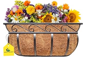 Gray Bunny Deck Railing Planter Boxes -18" Balcony Planter with Coco Liner, English Horse Trough Extra Deep Window Planter Box for Over The Railing Planters in Balcony Outdoor Deck Planters