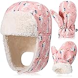 Winter Baby Girl Trapper Hat Mitten Set Waterproof Warm Fleece Earflap Cap Glove
