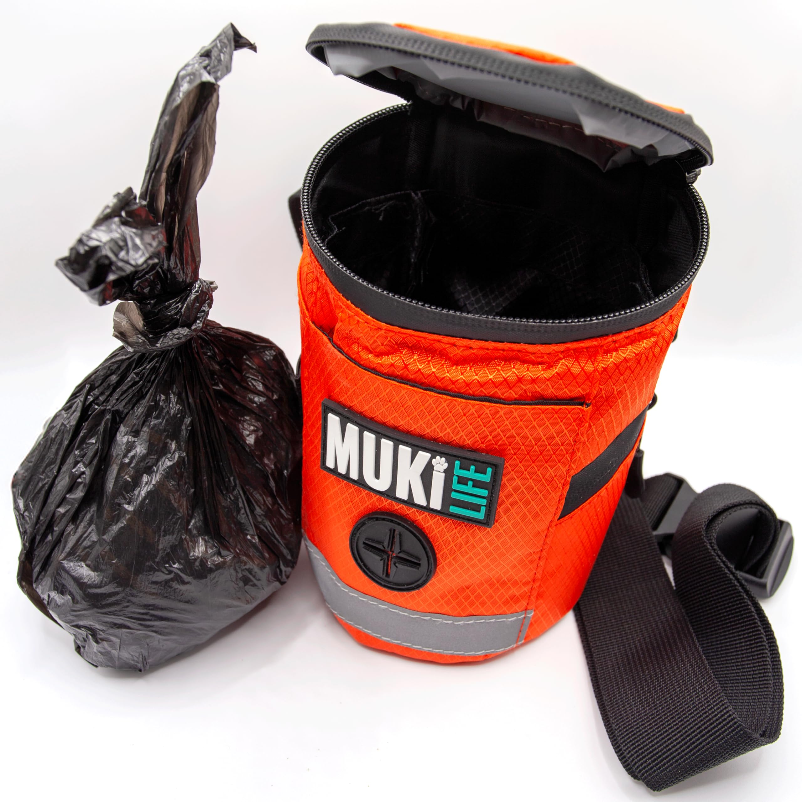 MUKi Life dog walking waste carrier pouch with odour proof zipper - for poop, treats, bags and balls - easy clean removable liner, For Small to Medium Dogs