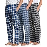 Real Essentials 3 Pack: Men's Soft Cotton Flannel Pajama Pants PJ Lounge Bottoms Elastic Waist Pockets (Big and Tall)
