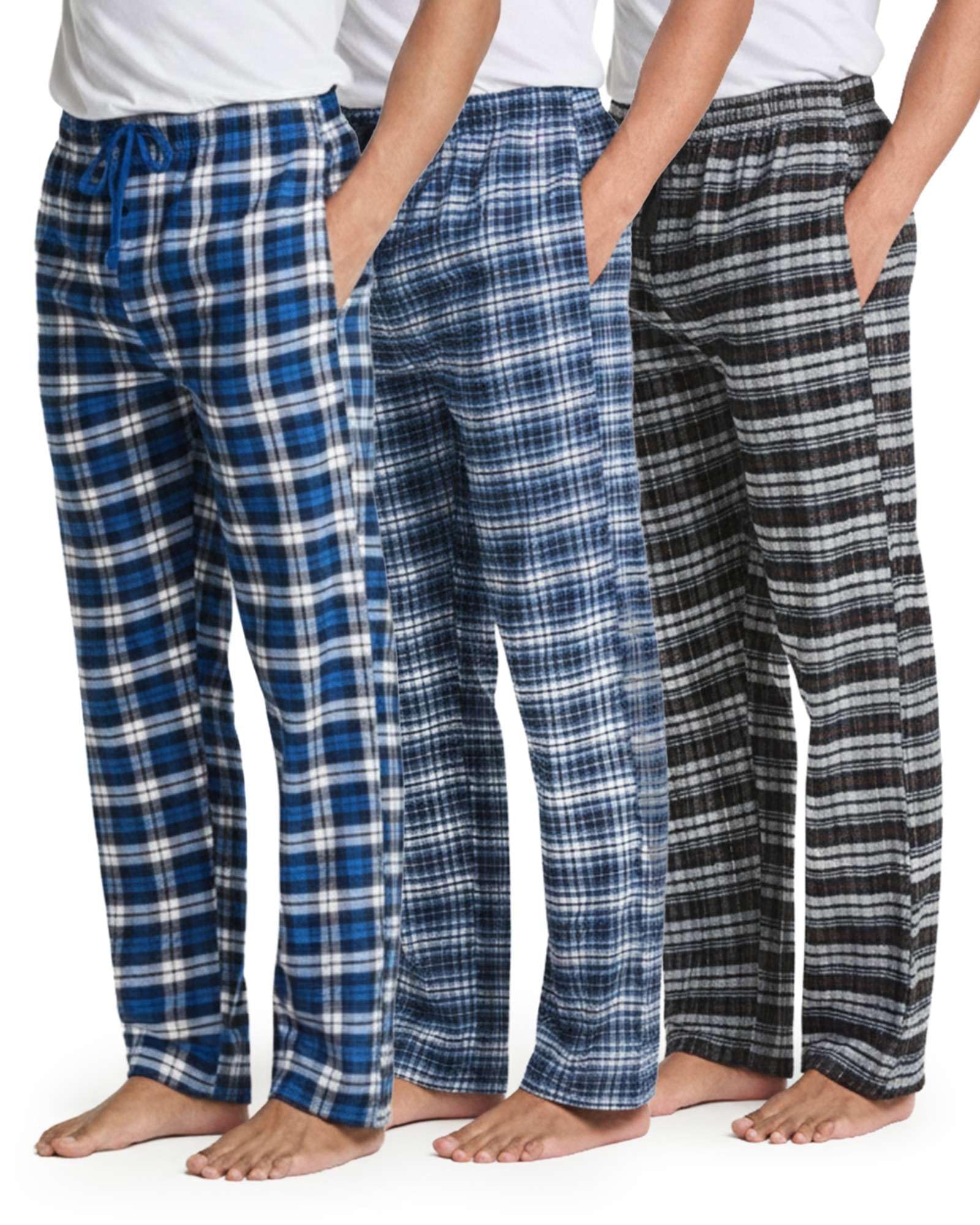 Photo 1 of Real Essentials 3 Pack: Men's Flannel & Cotton Pajama Pants - Lounge Sleep PJ Plaid Bottoms w/PocketsSet 1, 5X