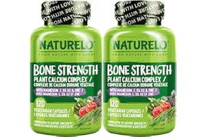 NATURELO Calcium Supplement - Bone Strength with Calcium 600mg, Vitamin D3, K2, C, Magnesium Zinc - Plant-Based, 120 Vegetari