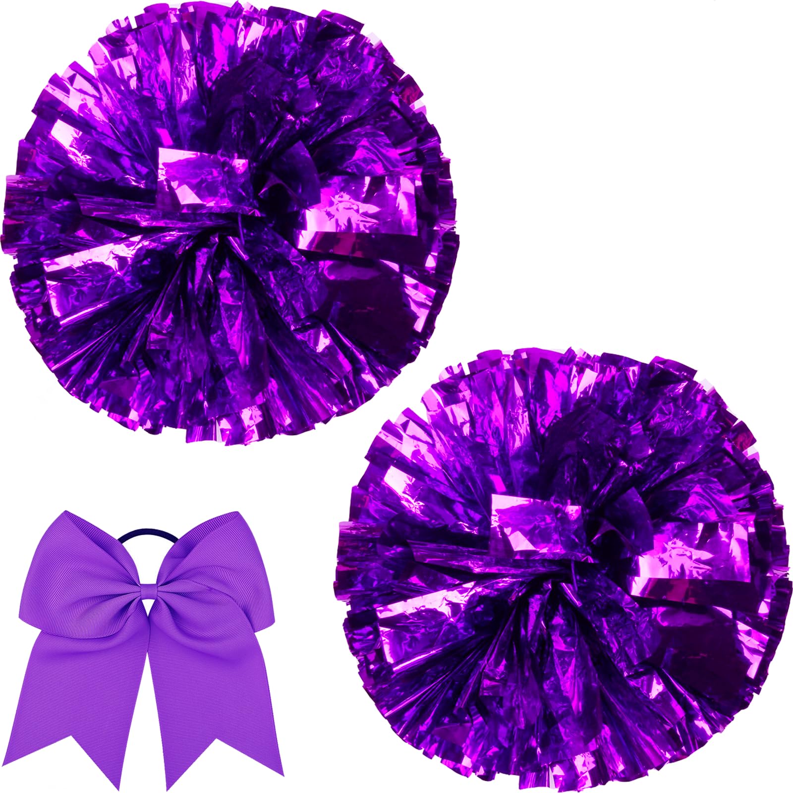 Photo 1 of 2Pcs Cheerleading Pom Poms, Large Cheerleader Cheering Squad Pompoms with Baton Handle for Kids Adults Team Sports Spirit Party Cheer (Purple, Large)