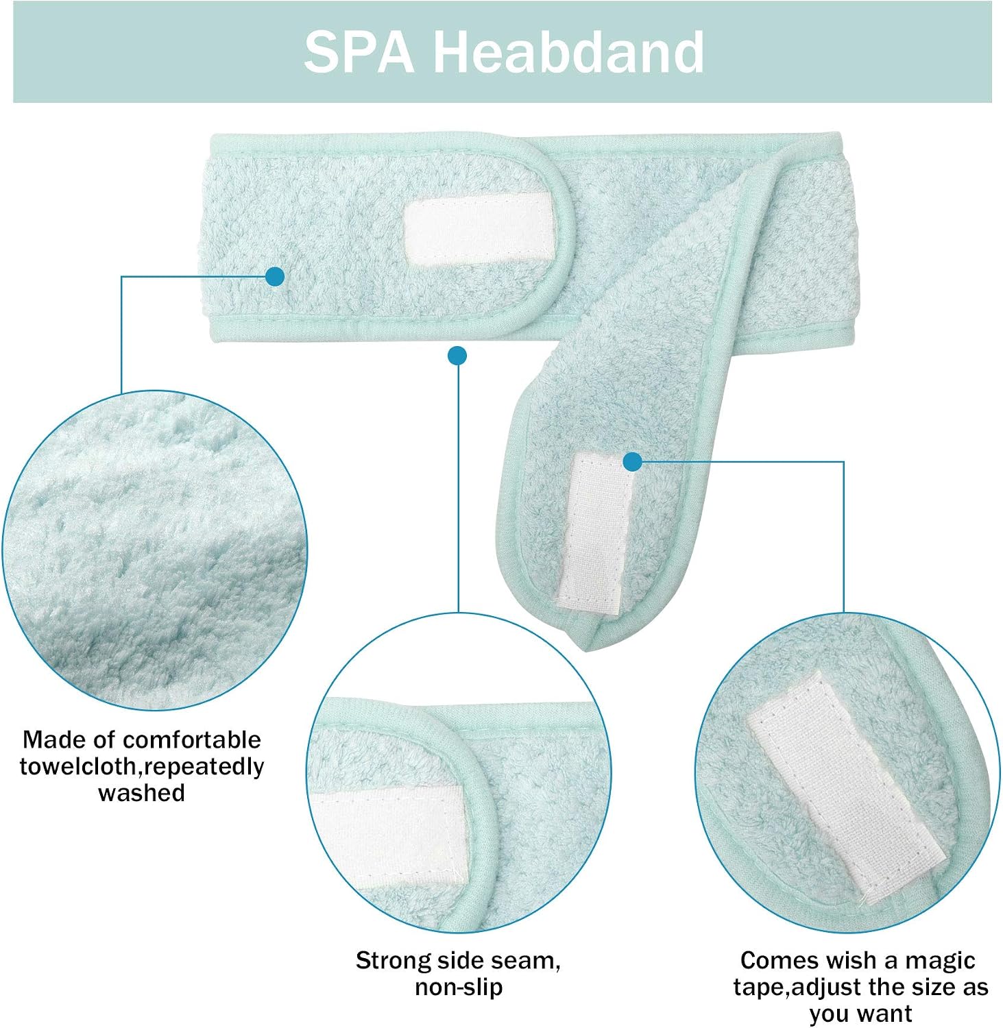 Spa-Stirnband - 3 Stück Gesichts-Make-up-Stirnband verstellbar dehnbar mit Magic Tape für Dusche Bad Sport - Image 3