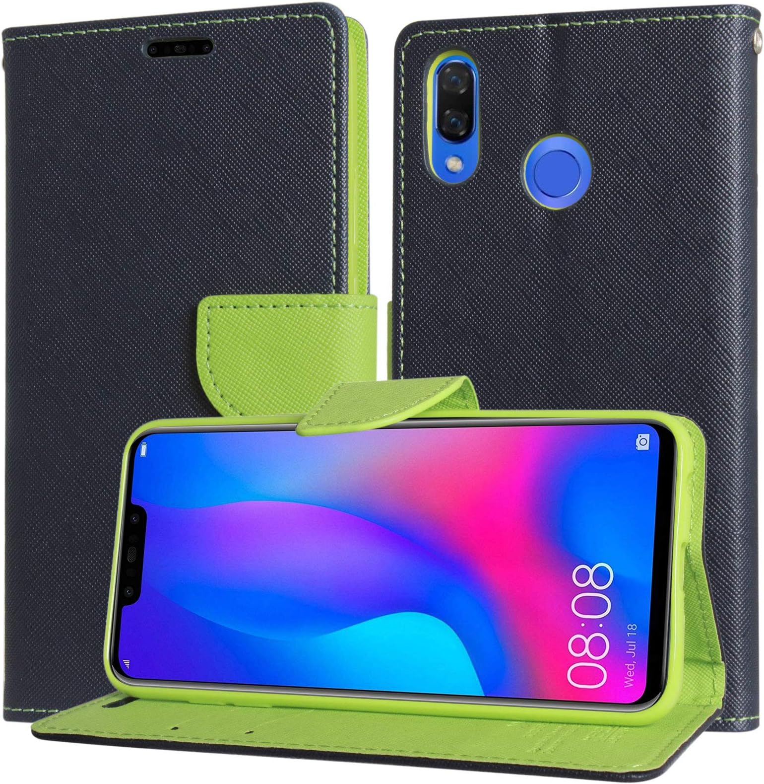 DMG Wallet Case Flip Cover for Huawei Nova 3 [Magentic Lock/Stand View/Card Slots] (Pebble/Blue)