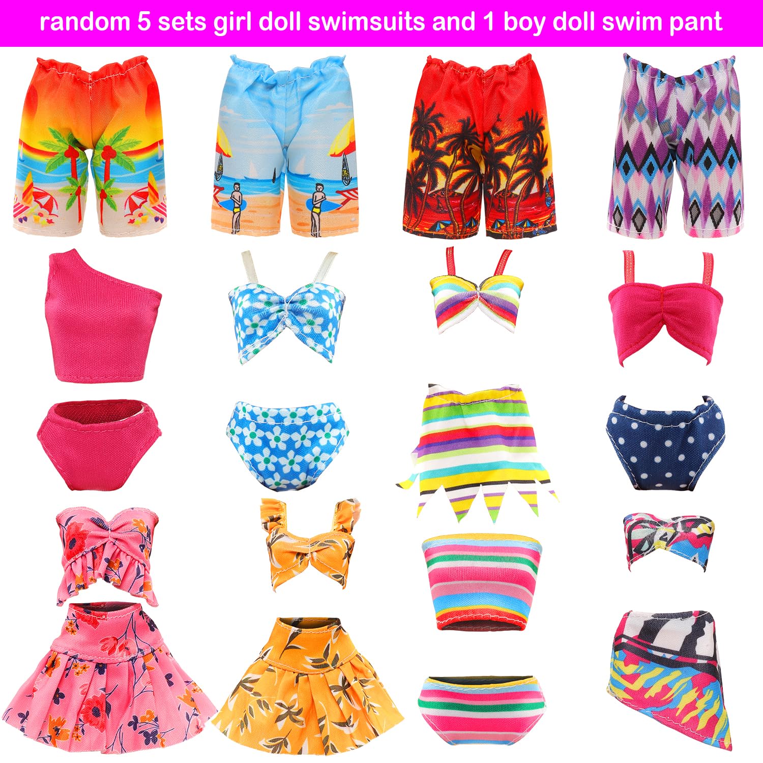 Miunana Handmade Doll Clothes and Accessories - 12 Pcs Set for 11.5 Inch Dolls - Swim Clothes, Trunks, Suits, Skateboard, Lifebuoys