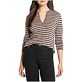 NIC+Zoe Womens Petite Striped Long Sleeve Henley Tee