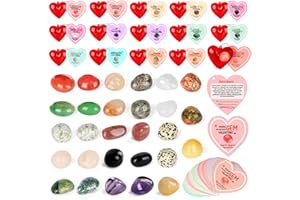 JELMOK Valentines Day Gifts for Kids - 28 Sets Valentine Exchange Cards with Gemstone Crystals Rocks Minerals Bulk, Valentines Day Cards for Girls Boys School Class Kids Classroom Party Favors