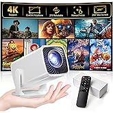 Mini Projector 4K Support, Portable Projector Full HD 1080P Support | Short Throw, 270&deg; Rotation, Outdoor&amp;Indoor, Ceiling Projection, Smartphone, TV Stick, Laptop, HDMI, USB, PS5 Compatible