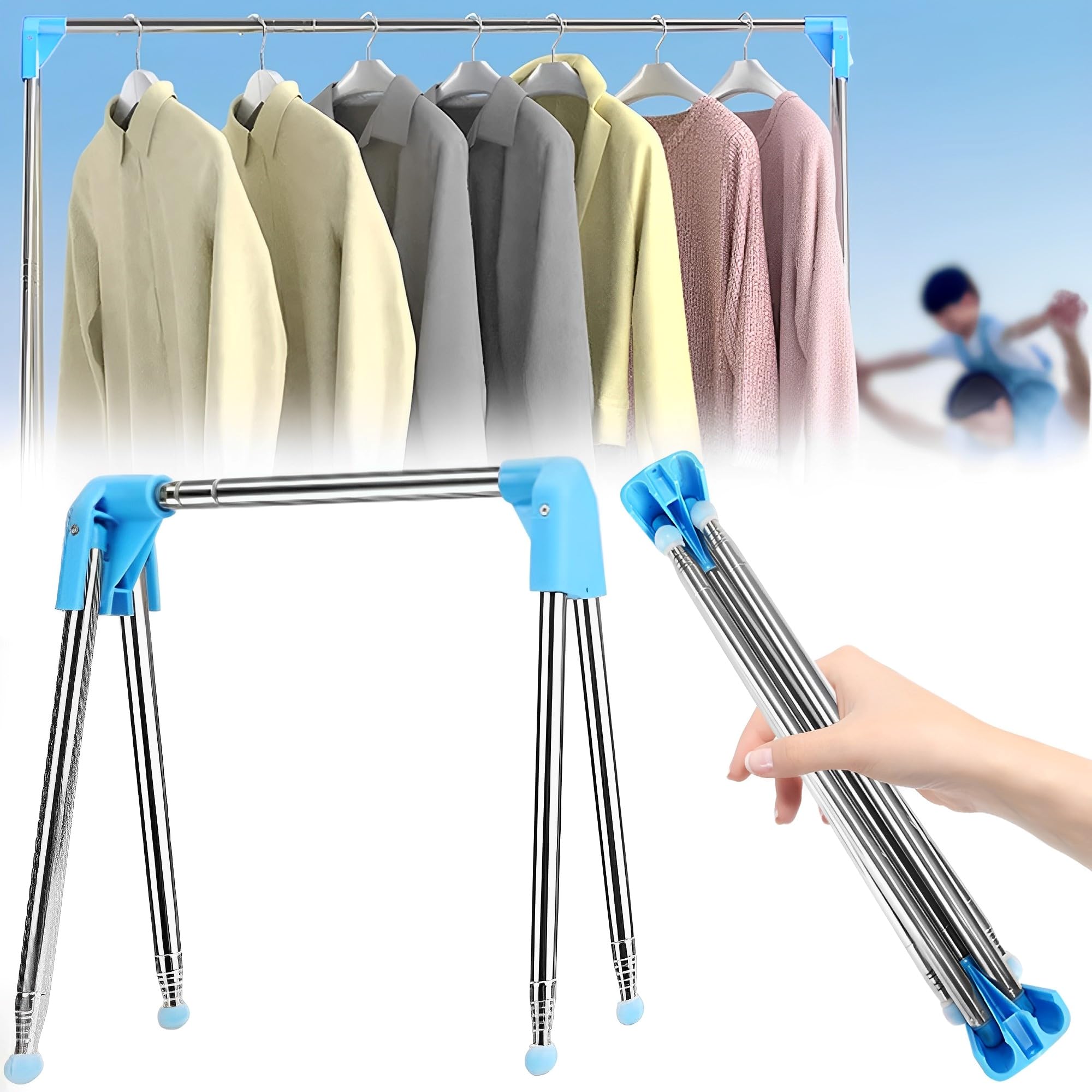 FGXY Folding Clothes Rack, Portable Thickened Travel Clothes Rack, Stainless Steel Retractable Folding Organiser, Outdoor Camping Clothes Support Rack, Portable Drying Tools, for Laundry, Hiking