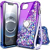 NGB Designed for iPhone 16e Case, Purple/Blue | Glitter Liquid Sparkle Cute Cover for Women Girls Kids | with Tempered Glass Screen Protector & Ring Holder & Wrist Strap