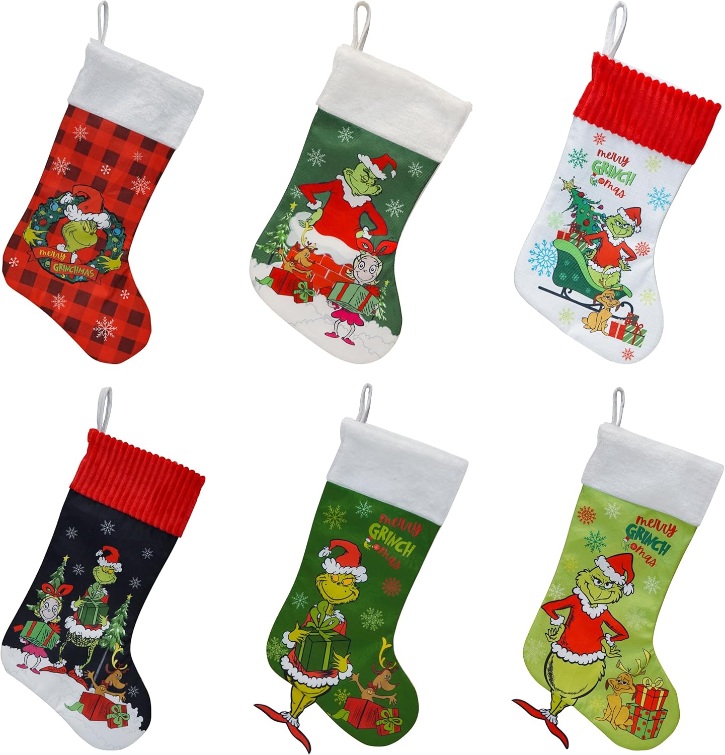 Stockings & Holders - 18 Inch Large Christmas Stocking Red Green Merry Christmas Hanging Stocking Funny Cartoon Character Favor Treat Stocking Gift Bag for Kids Holiday Fireplace Xmas Tree Hanging Decor（6 Pack）