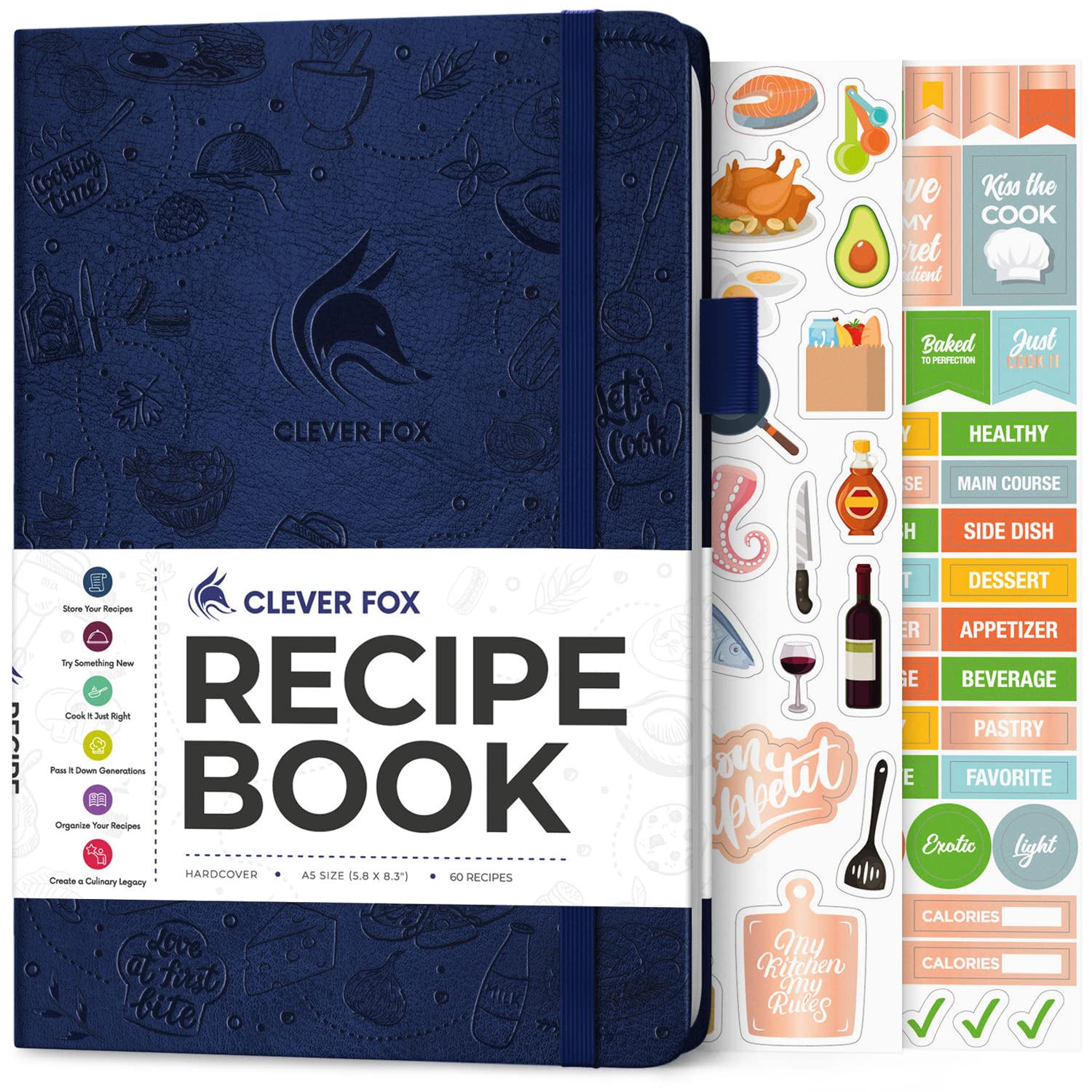 Clever Fox Recipe Book – Blank Family Cookbook – Empty Cooking Journal – Notebook Organizer to Write In Recipes – Medium, A5 (Dark Blue)