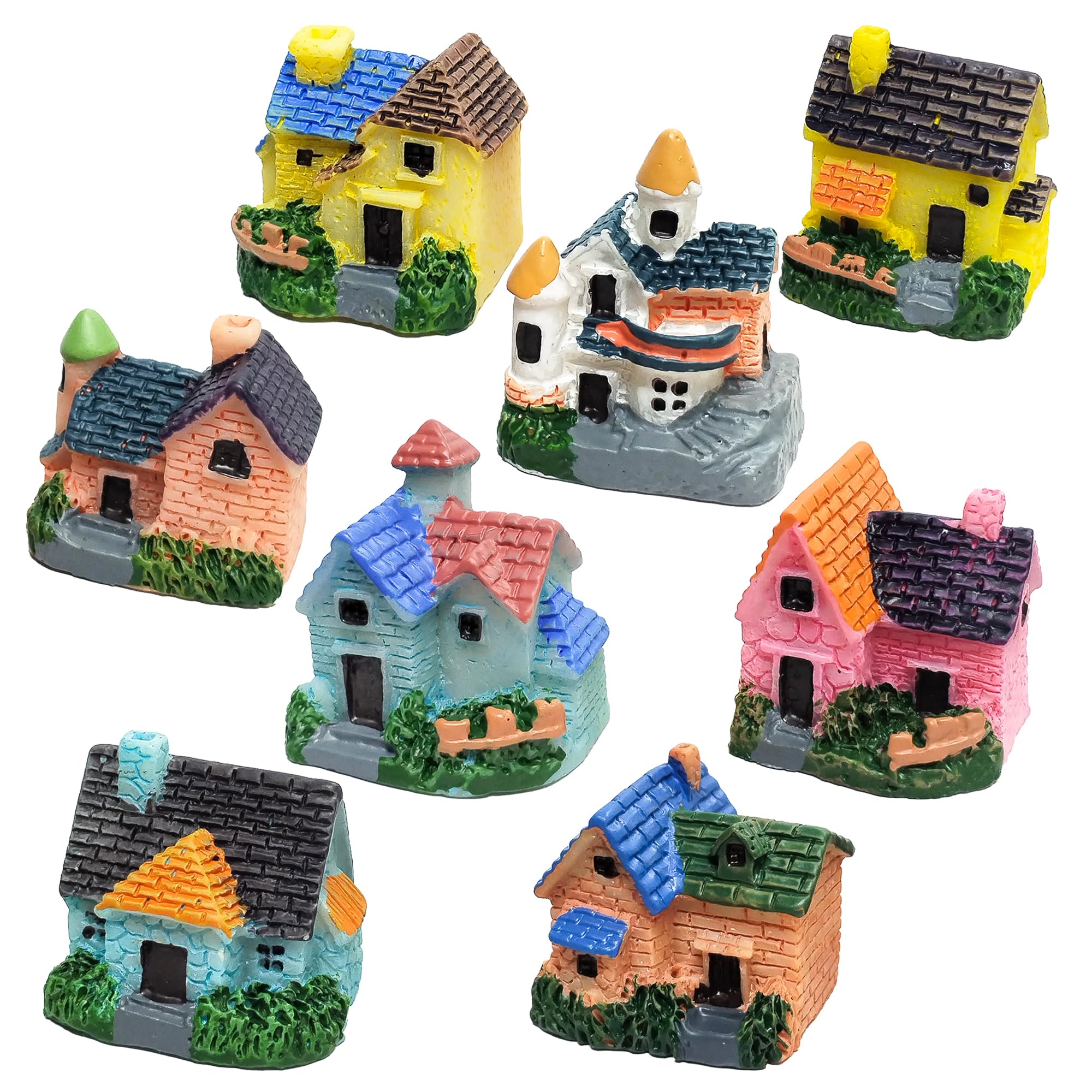 Photo 1 of 8PCS Colorful Miniature House Mini House Cottage Resin Figurines Fairy Garden Accessories Outdoor Vintage Small Micro Landscape Ornament Plant Flower Pot Terrarium Home Decor Supplies