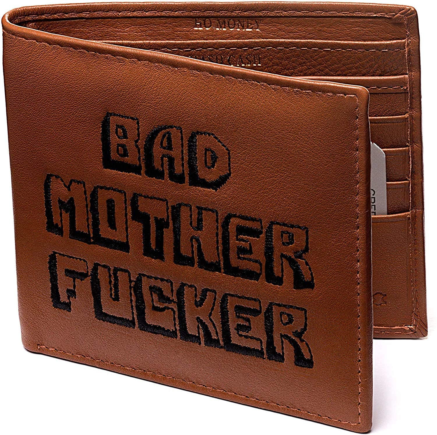 Tan Bad Mother Fu**er Mofo Wallet Plus 'Fan Items' - Embroidered, Real Leather, Includes CC Wallet & BMF Driving Licence & Ezekiel 25:17 Speech - Licensed