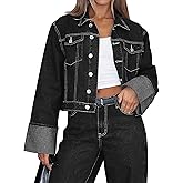 POLIRO Denim Jacket for Women Button Down Crop Jean Jacket Women Casual Outerwear 2026 Trendy
