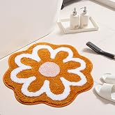 KOEXM Burnt Orange Bathroom Rugs Flower Bath Mats for Bathroom Floors | Non Slip Plush Fluffy Soft Absorbent Bath Rugs Washable Flower Rugs for Girls Bedroom Cute Bath Mat for Shower Home Decor