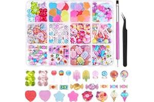 EDITTIME 3D Candy Nail Charms, Multi Color Sweet Lollipop Donuts Doughnut Gummy Star Heart Bears Cute Candy Jewelry Nail Charms with Pickup Tools for Nail Art DIY Decorations Design