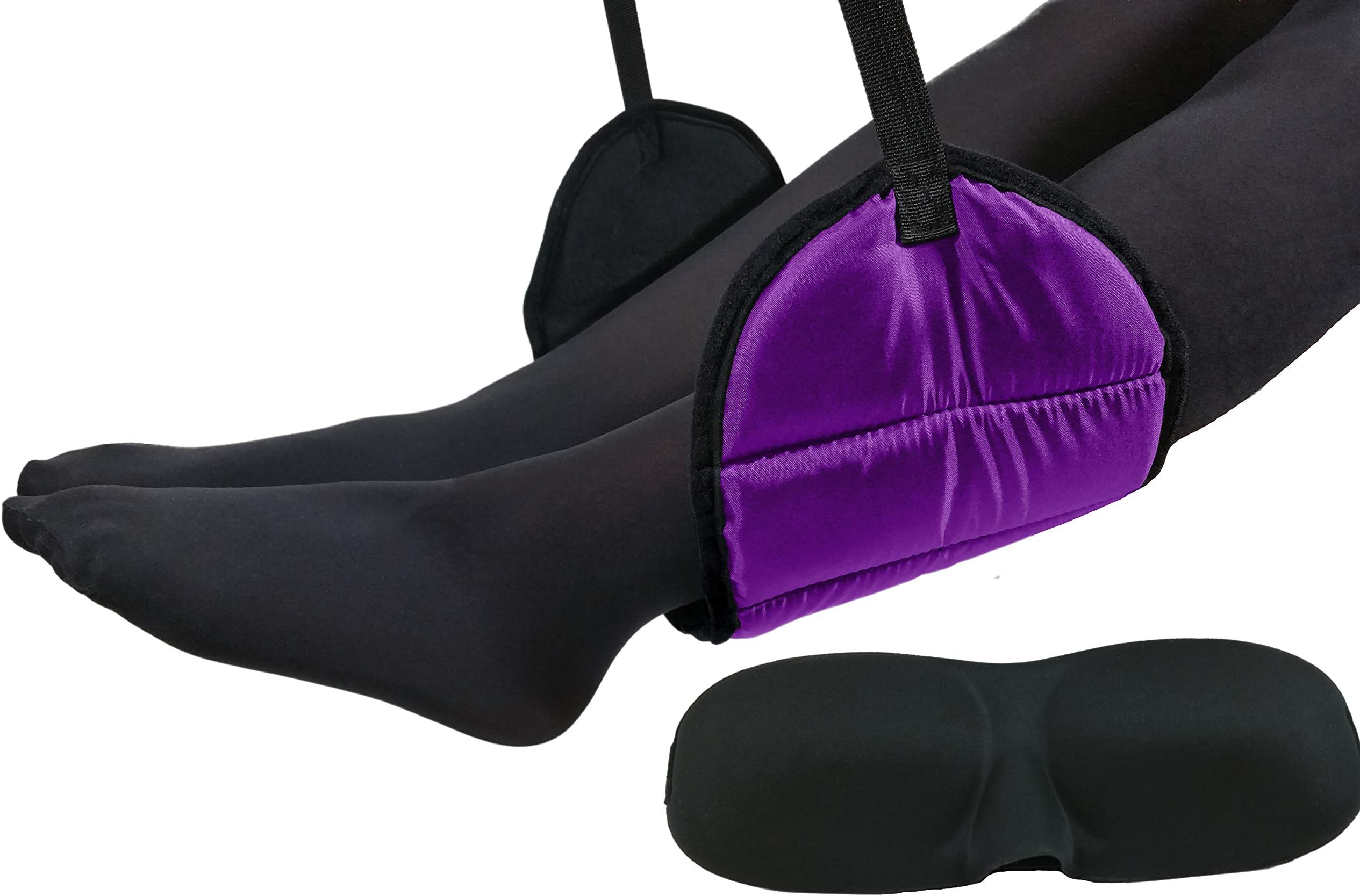 Sleepy Ride - Airplane Portable Travel Footrest Made with Premium Memory Foam + Memory Foam Sleep Mask (Purple)