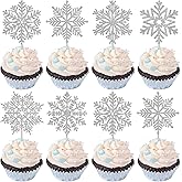 Rsstarxi 36 Pack Snowflakes Cupcake Toppers Snowflakes Decorations Snow Cupcake Picks for Winter Frozen Theme Baby Shower Birthday Christmas Party Cake Decorations Silver