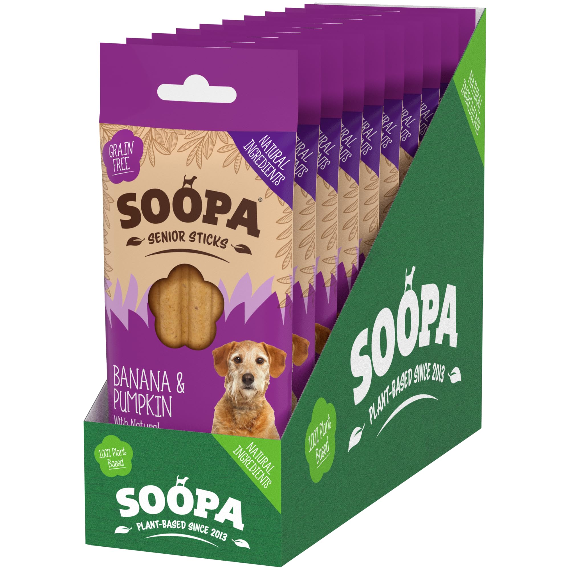 10 Pack Soopa Senior (Banana, Pumpkin & Flaxseed) Natural Dog Dental Sticks