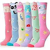 WEVIAS Girls Knee High Socks Kids Long Crazy Fun Silly Gifts Boot Cute Animal Funny Tall Cotton Socks 6 Pairs