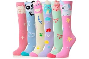 WEVIAS Girls Knee High Socks Kids Long Crazy Fun Silly Gifts Boot Cute Animal Funny Tall Cotton Socks 6 Pairs