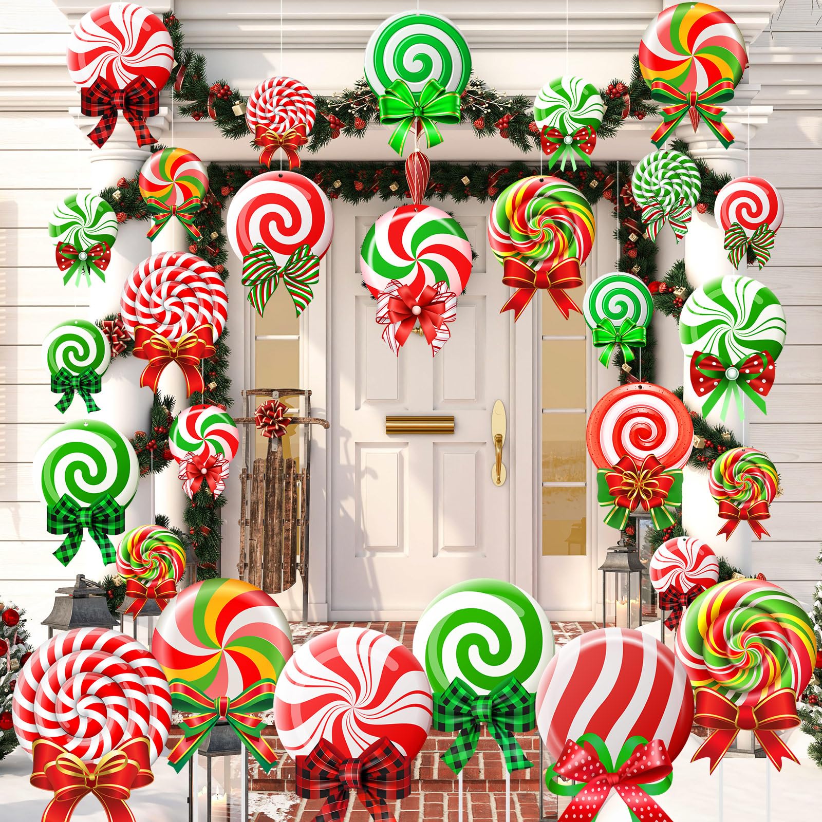 Huwena 30 Pcs Christmas Outdoor Hanging Decorations Snowflakes Candy ...