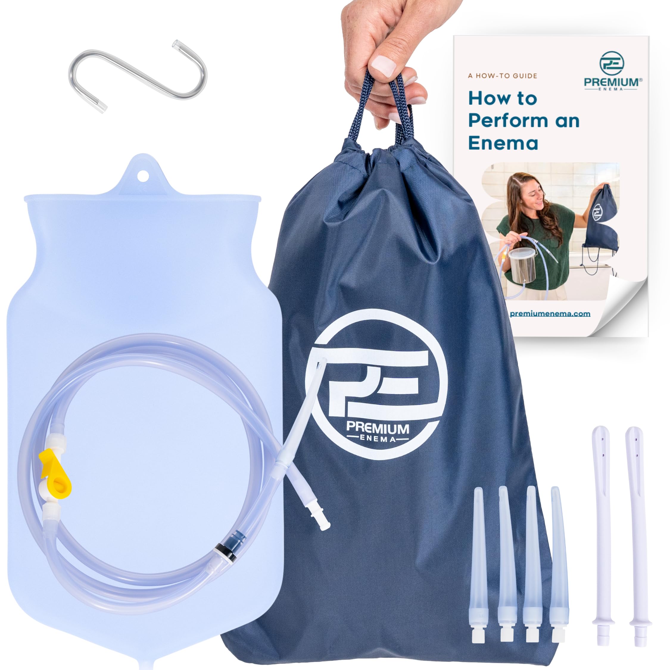 Premium Enema Kit 2 Quart Clear Silicone Bag for Enemas for Colon Cleanse for Women and Men - 6.75 Foot Hose, 7 Tips, Reusable Enema Kit