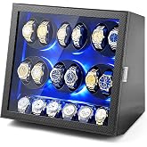 Liliaafar 12 Automatic Watch Winder with 6 Storage Slots, 9 Modes &amp; LED Light, Gift for Valentine's Day Watch Collectors Men Dad Father's Day