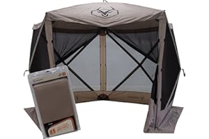 Gazelle Tents™, G5 5-Sided Portable Gazebo, Easy Pop-Up Hub Screen Tent, Waterproof, UV Resistant, 4-Person & Table, Desert Sand, 85" x 115" x 106", GK907, Includes Free 3 Pack of Wind Panels