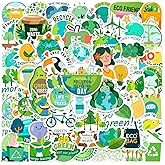 50pcs Environmental Protection Stickers for Girl, Cute Aesthetic Waterproof Vinyl Decal for Kids Teen Adult Student Water Bottle Laptop Phone Scrapbook Skateboard Luggage Notebook Guitar (Earth Day)