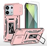 Asuwish Phone Case for Xiaomi Poco X6 Pro 5G / Redmi K70E with Tempered Glass Screen Protector and Slide Camera Cover Ring Holder Magnetic Kickstand Slim Cell Accessories Redme G5 Women Men Rose Gold