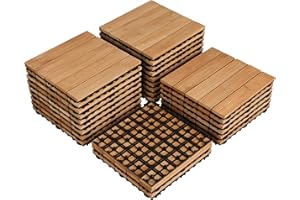 FullFurnique Pack of 27 Fir Wood Flooring Tiles, 30 x 30cm Indoor and Outdoor Use Interlocking Patio Deck Tiles, Tools Free A