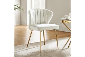 HULALA HOME Velvet Dining Chair Modern Small Vanity Chair with Back Metal Legs Elegant Tufted Armless Accent Chair Living Room Bedroom Beauty Room-Ivory
