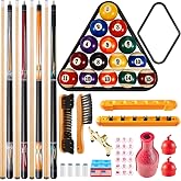 Liliful 37 Pcs Professional Pool Table Accessories Set | Leather Cue Stick, Billiard Balls, Triangle, Diamond, Ball Holder, Cue Chalks Tip, Pool Sticks Table Brush, Pool Hall, Home