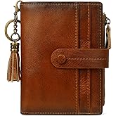 Blucoay Leather Wallet Women,RFID Blocking Small Wallets for Women Compact Bifold Wallet Card Holder With Zipper Coin Pocket Brown