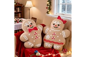 Lanpn Christmas Gingerbread Man Pillows Set of 2, Christmas Decoration Winter Throw Pillows Soft Fleece Sherpa Cute 3D Shaped Ginger Bread Man Girl Boy Throw Cushion for Sofa Bedroom Xmas Decor