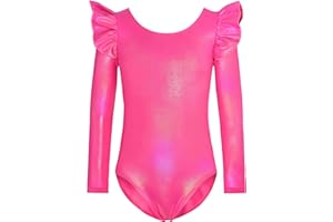 Nymphperi Gymnastics Leotards for Girls Ruffle Long Sleeve Practice Outfits Kids Dance Bodysuits