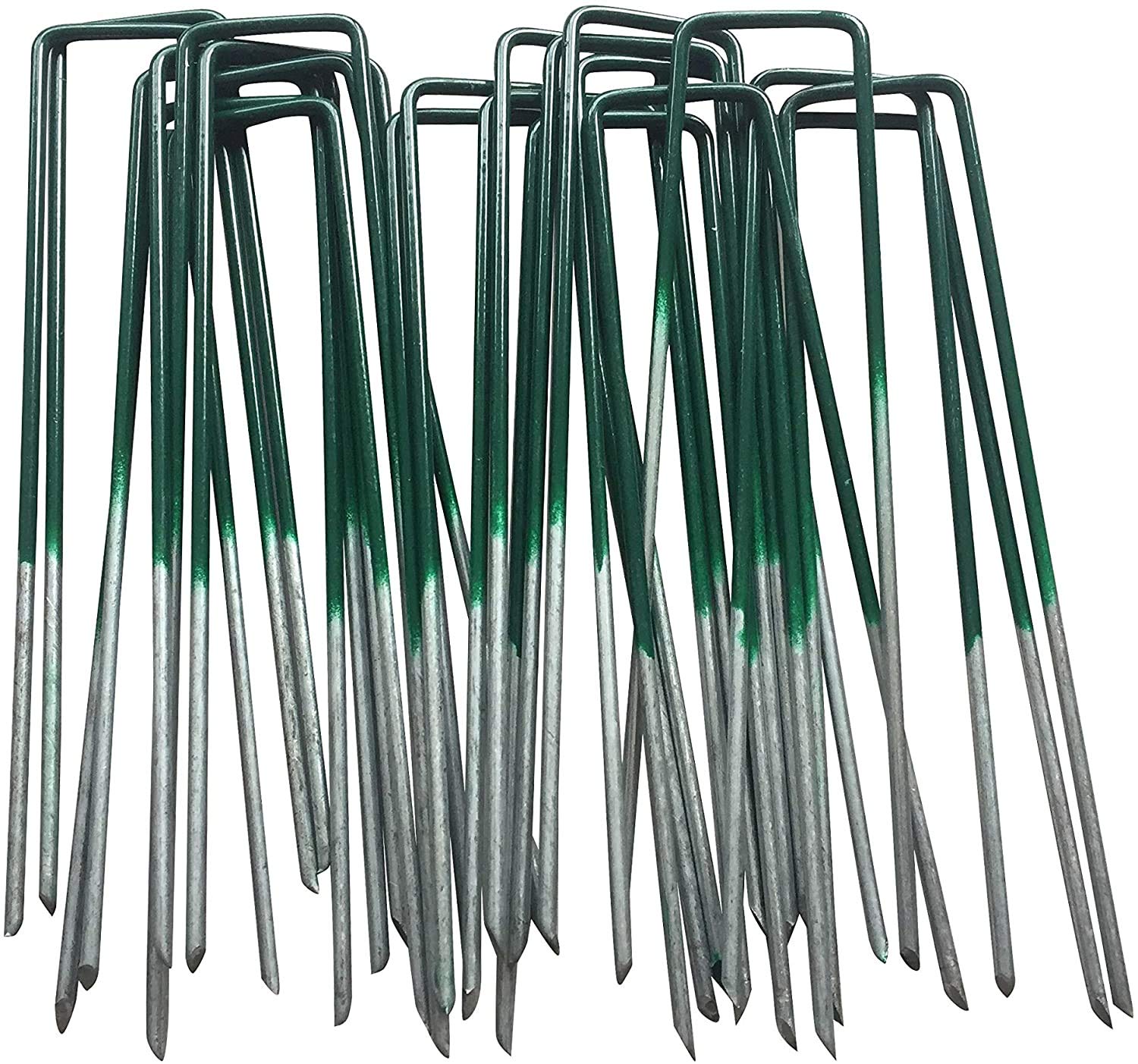 G&B Garden Half Green Artificial Grass Pegs to pin, astro turf, fake grass, weed membrane, garden netting - 6” x 2.9mm Flat Headed Galvanised Securing Pegs (40)