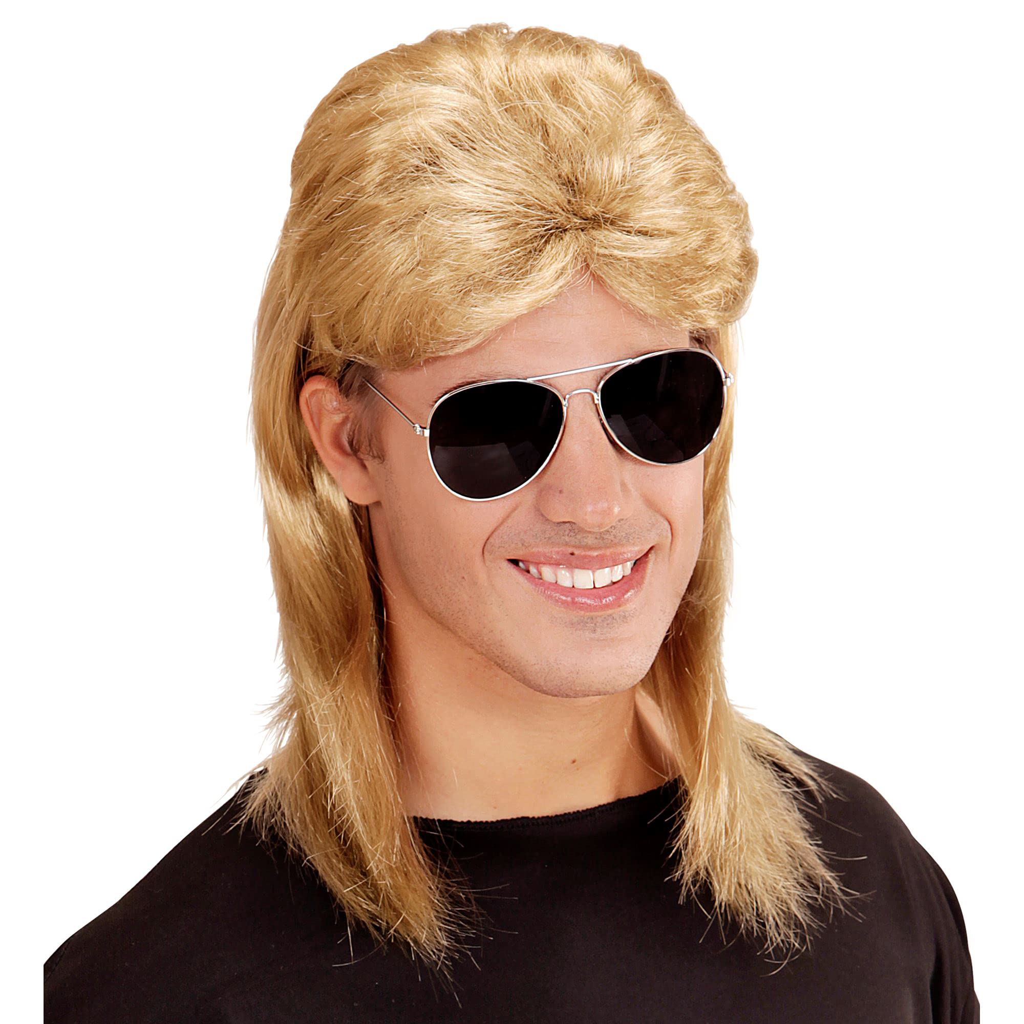 Widmann 80s Wig with Matching Glasses - Blonde Dry Mullet Wig for Retro Costumes and 80s Themed-Parties