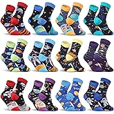 ShinyMatch 12 Pairs Boys Crew Socks for Toddler Kids Cartoon Dinosaur Space Casual Athletic Dress Socks for Birthday Sport