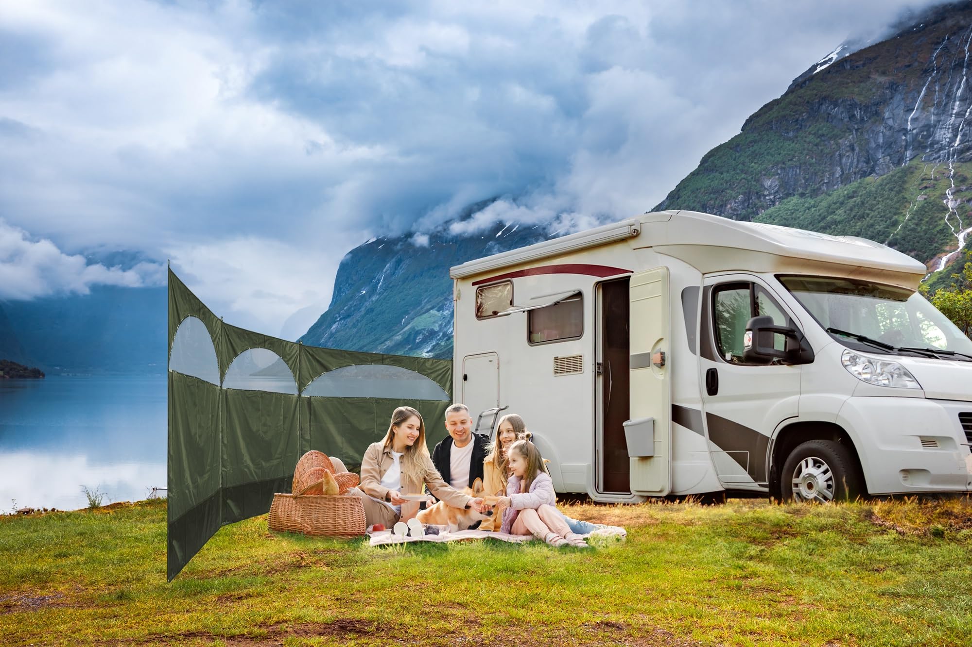 HSS Windbreaker Blocker 150x500cm Camping Caravaning Garden Beach Green Wind Break (FOREST GREEN)