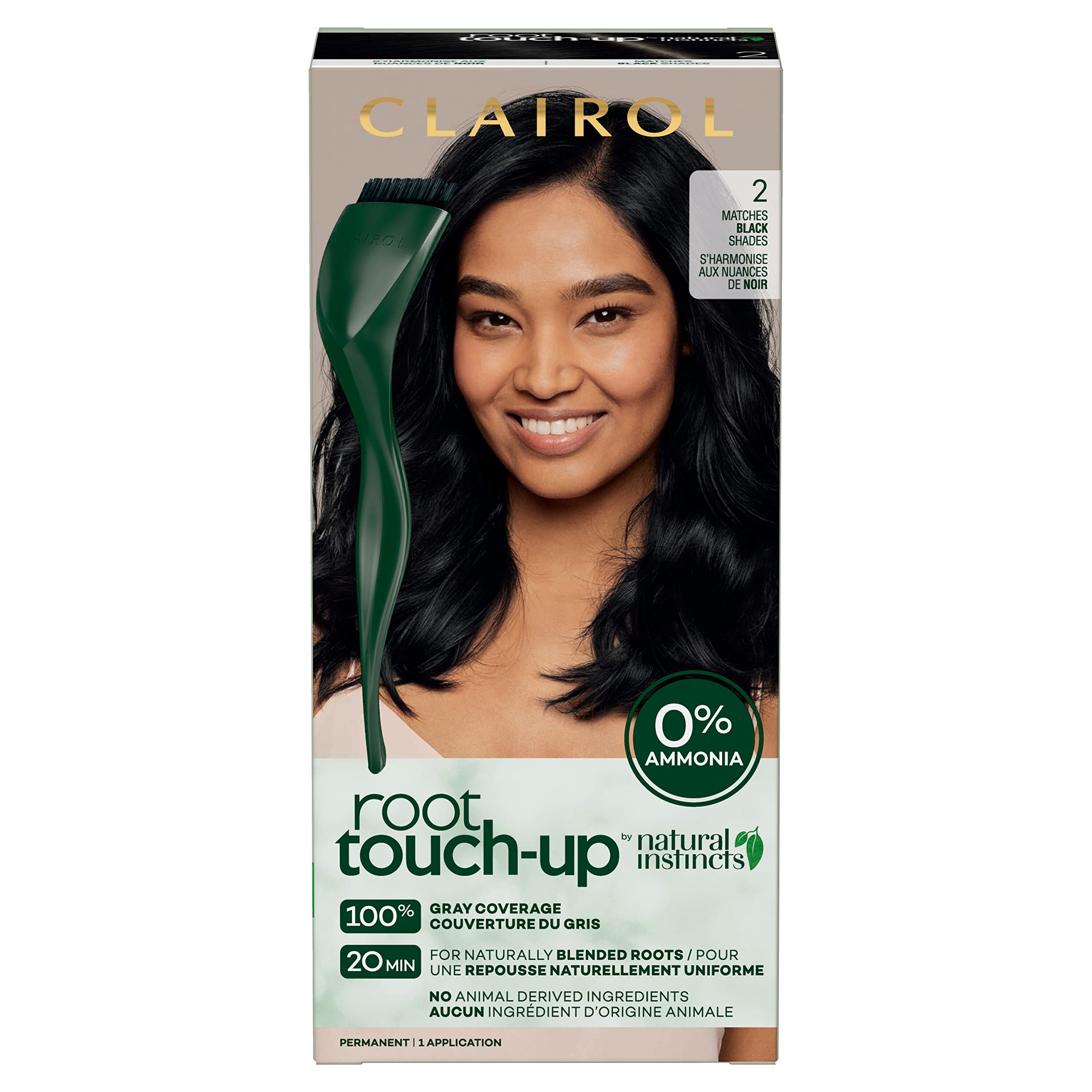 Clairol Root Touch-Up by Natural Instincts Permanent Hair Dye, 2 Black Hair Color, Pack of 1