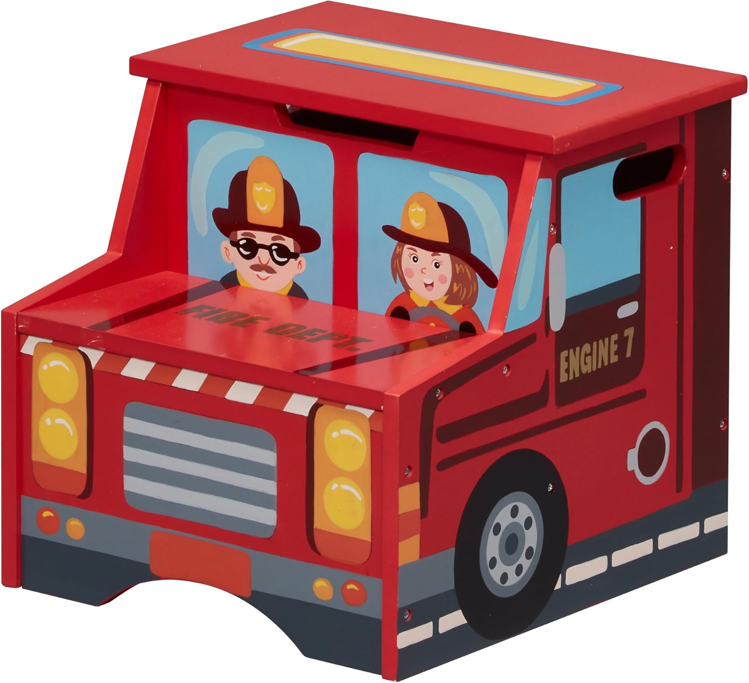Fantasy Fields - Sturdy Wooden Structure Little Fire Fighters Themed Kids Step Stool with Storage, Nursery Step Stools, Lead and Non-Toxic Free Water-Based Paint, Red (TD-12510A): Toys & Games