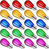 Minetom 20 Pack Multicolor S14 LED Christmas Replacement Light Bulbs, UL Listed, 1 Watt E26 Medium Base Plastic Shatterproof LED Edison Bulbs, Easily Screw in Strings Spools Strands