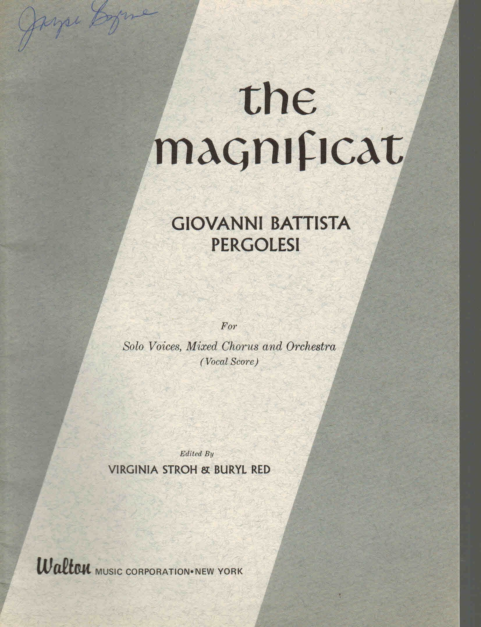 Giovanni Battista Pergolesi The Magnificat For Solo Voices Mixed Chorus And Orchestra Vocal Score Giovanni Battista Pergolesi Edited By Virginia Stroh Buryl Red Amazon Com Books