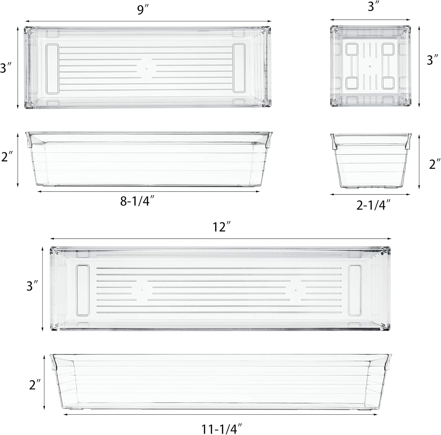 Clear Plastic Drawer Organizer Tray for Vanity Cabinet (Set of 10),Storage Tray for Makeup, Kitchen Utensils, Jewelries, and Gadgets: Home Improvement
